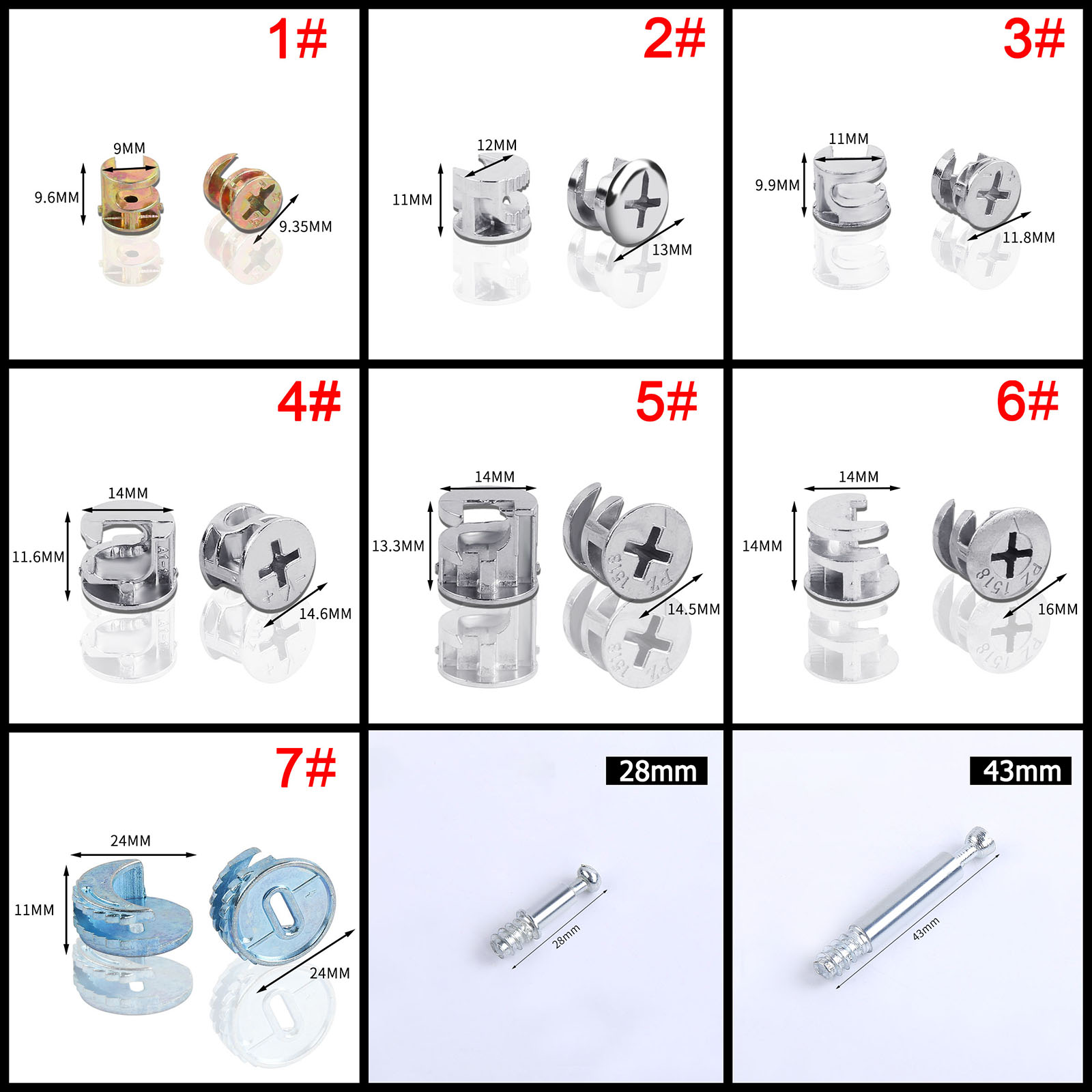 Furniture Joinery Hardware - 50 adet 10/11/12/14/15/18/25mm Kalınlaşma Eksantrik Tekerlek